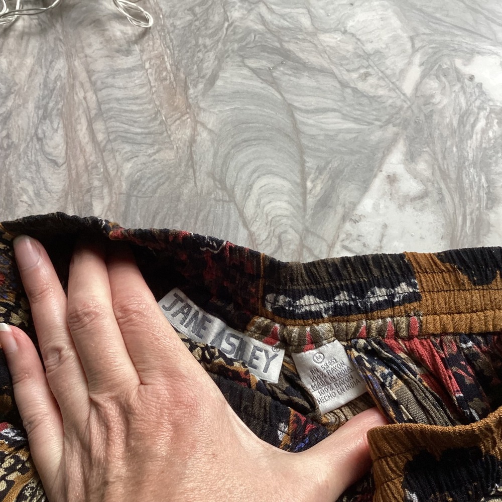 Jane Ashley Vintage Patchwork Beaded Midi Skirt Womens Medium Brown Rayon Boho - Picture 4 of 6